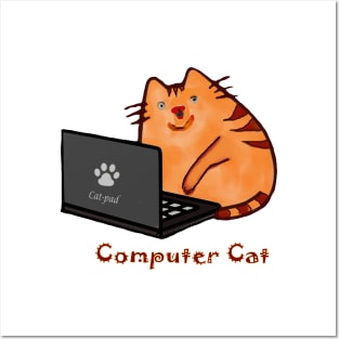 Cute Laptop Cat Computer Programmer Posters and Art